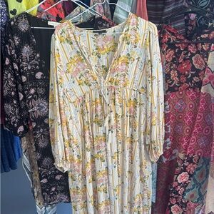 Three Bird Nest Floral Maxi Dress - Yellow and Pink